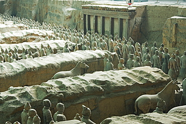 Pit 1, Mausoleum of the first Qin Emperor housed in The Museum of the Terracotta Warriors opened in 1979 near Xian City, Shaanxi Province, China, Asia