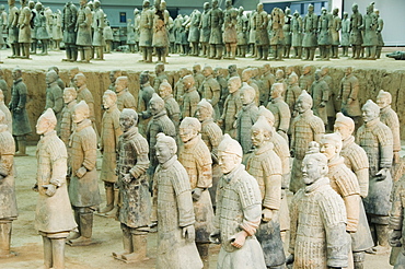 Pit 1, Mausoleum of the first Qin Emperor housed in The Museum of the Terracotta Warriors opened in 1979 near Xian City, Shaanxi Province, China, Asia