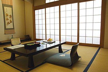 A traditional Ryokan, tatami mat bedroom, in Matsuyama, Shikoku Island, Japan, Asia