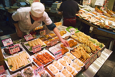 Indoor market fish stall, Kyoto, Honshu Island, Japan, Asia