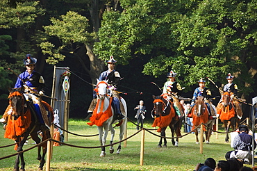 Procession of archers preceding a Horse Back Archery Competition (Yabusame), Harajuku District, Tokyo, Honshu Island, Japan, Asia