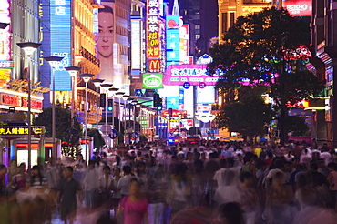 Nanjin Donglu neon lit shopping district, Shanghai, China, Asia