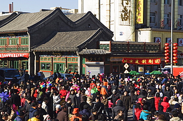 People crowding the street at Changdian Street Fair during Chinese New Year, Spring Festival, Beijing, China, Asia