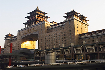 Chinese style and modern architecture combined at Beijing West Train Station, Beijing, China, Asia