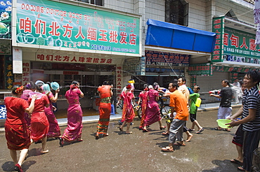 Water Splashing Festival in Jinghong town Xishuangbanna, Yunnan province, China, Asia