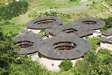 Hakka Tulou round earth buildings, UNESCO World Heritage Site, Fujian Province, China, Asia