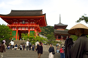 Monk collecting alms, Kiyomizu dera temple, UNESCO World Heritage Site, Kyoto city, Honshu island, Japan, Asia