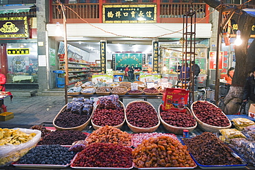 Fruit stands at a street market in the Muslim area of Xian, Shaanxi Province, China, Asia