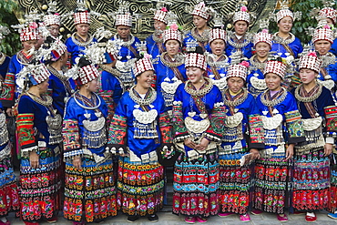 Elaborate costumes worn at a traditional Miao New Year festival in Xijiang, Guizhou Province, China, Asia