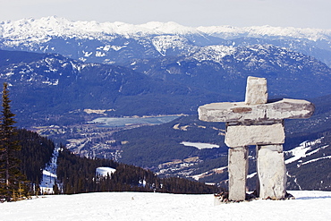 An Inuit Inukshuk stone statue, Whistler mountain resort, venue of the 2010 Winter Olympic Games, British Columbia, Canada, North America