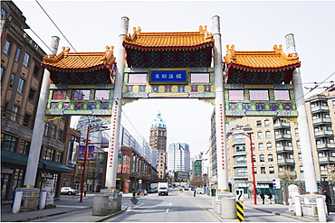 Chinese style gate in Chinatown, Vancouver, British Columbia, Canada, North America