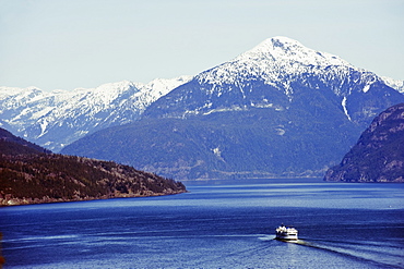 A ferry in Howe Sound, scenery on the Sea to Sky Highway, near Vancouver, British Columbia, Canada, North America