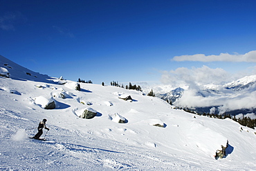 Skier at Whistler mountain resort, venue of the 2010 Winter Olympic Games, British Columbia, Canada, North America