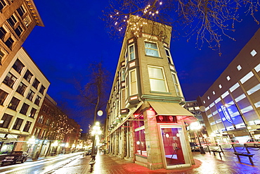 Water Street at night, Gastown, Vancouver, British Columbia, Canada, North America