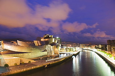 The Guggenheim, designed by Canadian-American architect Frank Gehry, on the Nervion River, Bilbao, Basque country, Spain, Europe