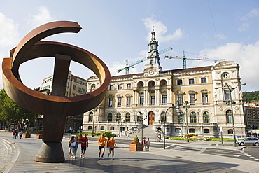 Modern art sculpture outside Guardia B. Alonso military police department, Bilbao, Basque country, Spain, Europe