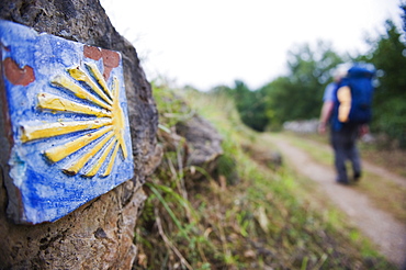 Hiker pilgrim on the Camino de Santiago, Asturias, Spain, Europe