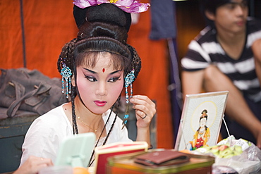 Putting on makeup for Taiwanese Chinese Opera, Georgetown, Penang, Malaysia, Southeast Asia, Asia