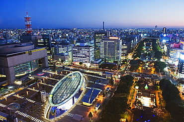 Oasis 21 and city skyline, Nagoya city, Gifu Prefecture, Japan, Asia