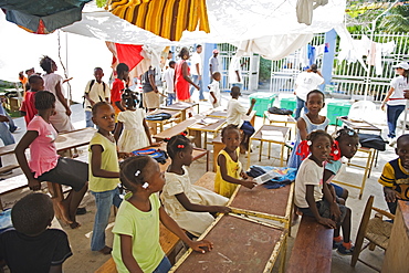 Orphans at an orphanage after the January 2010 earthquake, Port au Prince, Haiti, West Indies, Caribbean, Central America