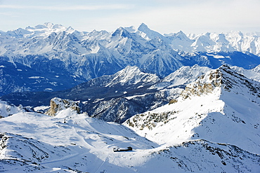 Mountain scenery in Cervinia ski resort, Cervinia, Valle d'Aosta, Italian Alps, Italy, Europe