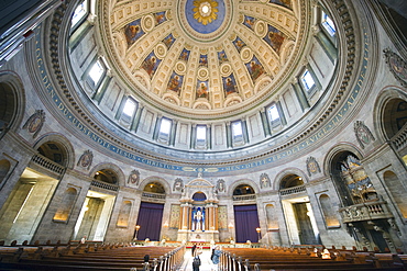 Painted domed ceiling inside Frederikskirken Church (Marmorkirken), Copenhagen, Denmark, Scandinavia, Europe