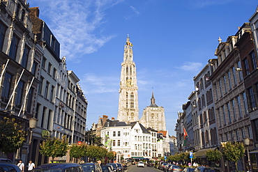 Tower of Onze Lieve Vrouwekathedraal, built between 1352 and 1521, Antwerp, Flanders, Belgium, Europe