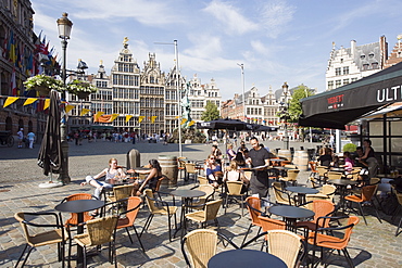 Outdoor cafe, Grote Markt, Antwerp, Flanders, Belgium, Europe