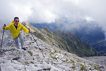 Hiker in the Apuan Alps, Tuscany, Italy, Europe