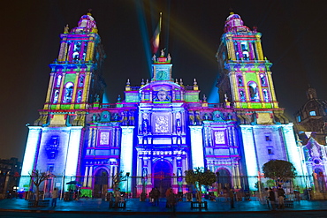 Light show at Cathedral Metropolitana, District Federal, Mexico City, Mexico, North America