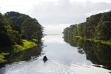 Boat on Lago de Yojoa, Lake Yojoa, Honduras, Central America