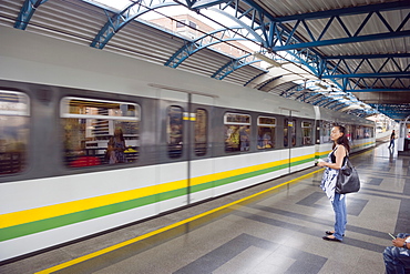 Metro line passengers, Medellin, Colombia, South America