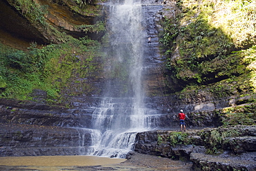 Rappelling on Juan Curi waterfall, adventure sports capital of Colombia, San Gil, Colombia, South America