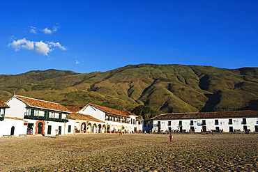 Plaza Mayor, largest public square in Colombia, colonial town of Villa de Leyva, Colombia, South America