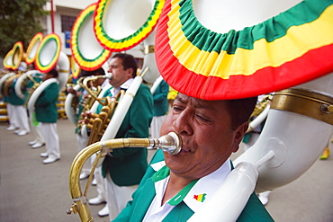 Sousophone players at Oruro Carnival, Oruro, Bolivia, South America