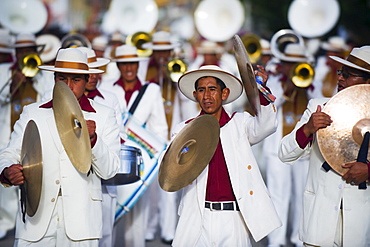 Musicians playing at Anata Andina harvest festival, Carnival, Oruro, Bolivia, South America