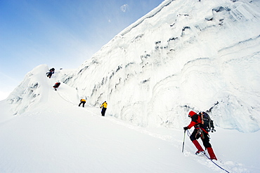 limbers on the glacier of Volcan Cotopaxi, at 5897m the highest active volcano in the world, Ecuador, South America