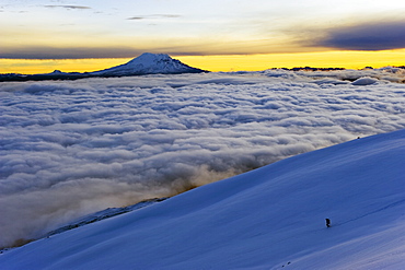 View from Volcan Cotopaxi, 5897m, highest active volcano in the world, Ecuador, South America