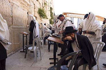 Praying at the Western (Wailing) Wall, Old Walled City, Jerusalem, Israel, Middle East