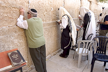 Praying at the Western (Wailing) Wall, Old Walled City, Jerusalem, Israel, Middle East