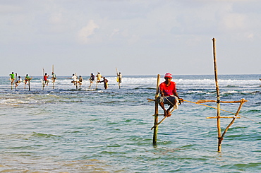 Stilt fishermen, Dalawella, Sri Lanka, Indian Ocean, Asia