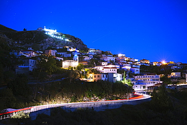 Dhermi town at night, Albania, Mediterranean, Europe 