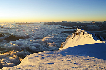 Sunrise from summit of Mont Blanc, 4810m, Haute-Savoie, French Alps, France, Europe 