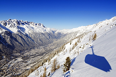 View from Aiguille du Midi cable car, Chamonix, Haute-Savoie, French Alps, France, Europe 