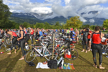 Changeover station, Passy Triathlon, Passy, Haute-Savoie, French Alps, France, Europe