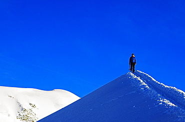 Climber on Mont Blanc, Chamonix, Haute-Savoie, French Alps, France, Europe 