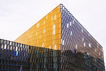 Harpa Concert Hall and Conference Center, the glass facade designed by Olafur Eliasson and Henning, Reykjavik, Iceland, Polar Regions