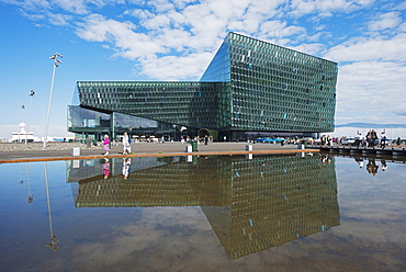 Harpa Concert Hall and Conference Center, the glass facade was designed by Olafur Eliasson and Henning, Reykjavik, Iceland, Polar Regions