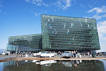 Harpa Concert Hall and Conference Center, the glass facade was designed by Olafur Eliasson and Henning, Reykjavik, Iceland, Polar Regions