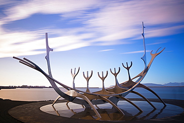 Solfar (Sun Voyager), iconic stainless-steel modern sculpture representing a Viking longboat by Jon Gunnar Arnason, Reykjavik, Iceland, Polar Regions